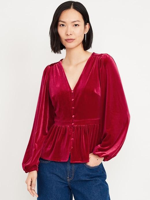 Waist-Defined Satin Peplum Top Product Image