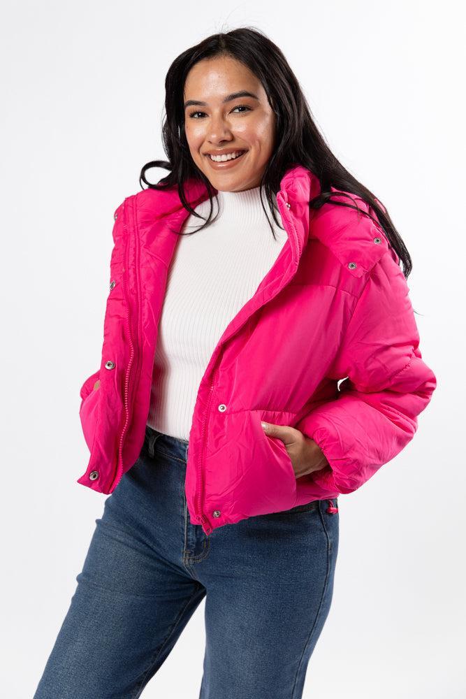 Called It Fuchsia Hooded Puffer Jacket Product Image