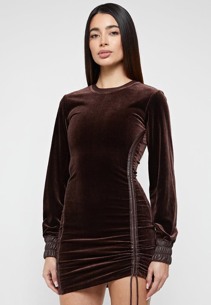 Velour Mini Dress - Brown Female Product Image