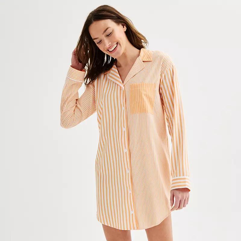 Womens Sonoma Goods For Life Poplin Oversized Button Down Notch Collar Pajama Shirt Product Image