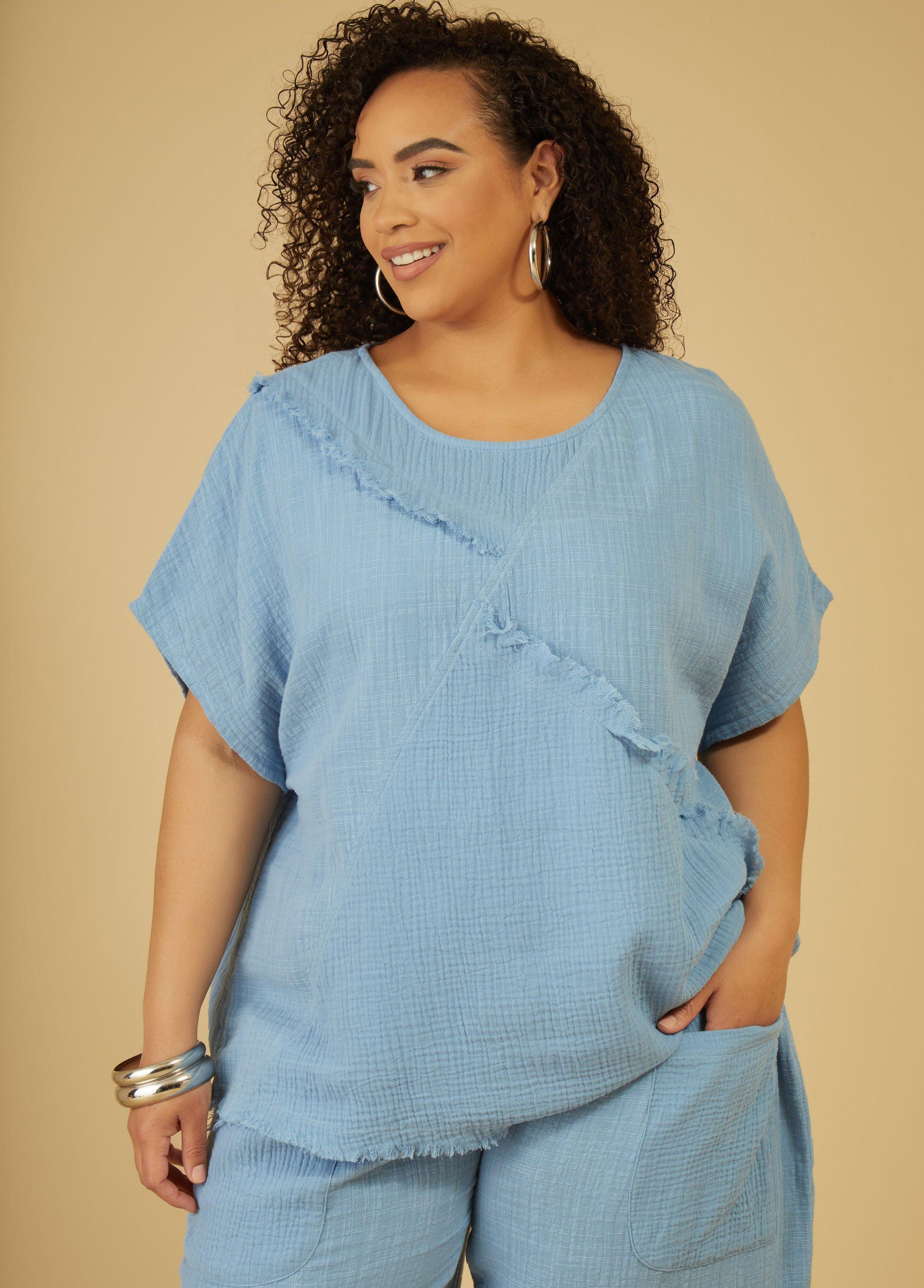 Plus Size Patchwork Cotton Gauze Top, - Ashley Stewart Product Image