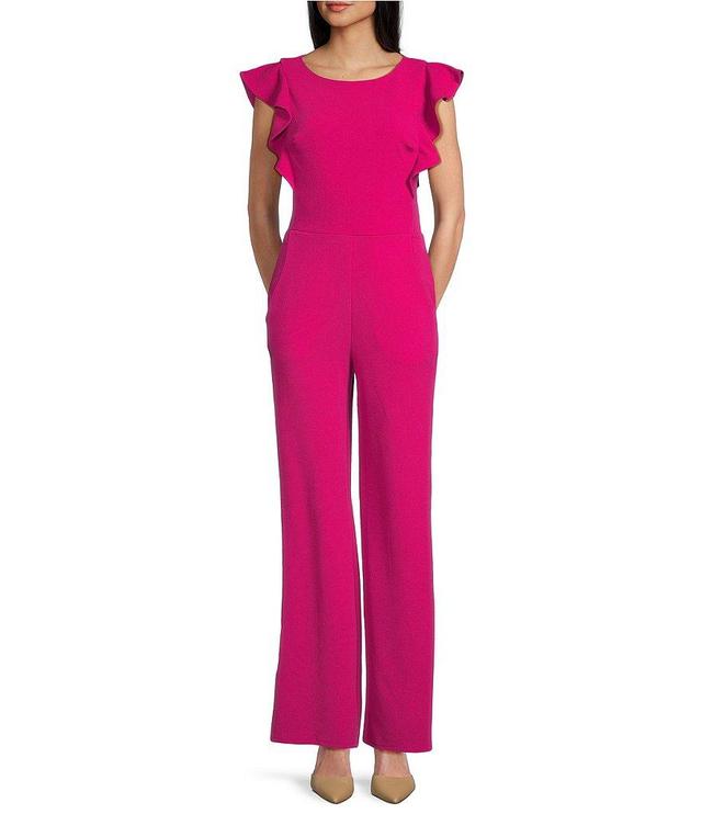 Ruffle Sleeve Boat Neck Flare Leg Jumpsuit Product Image