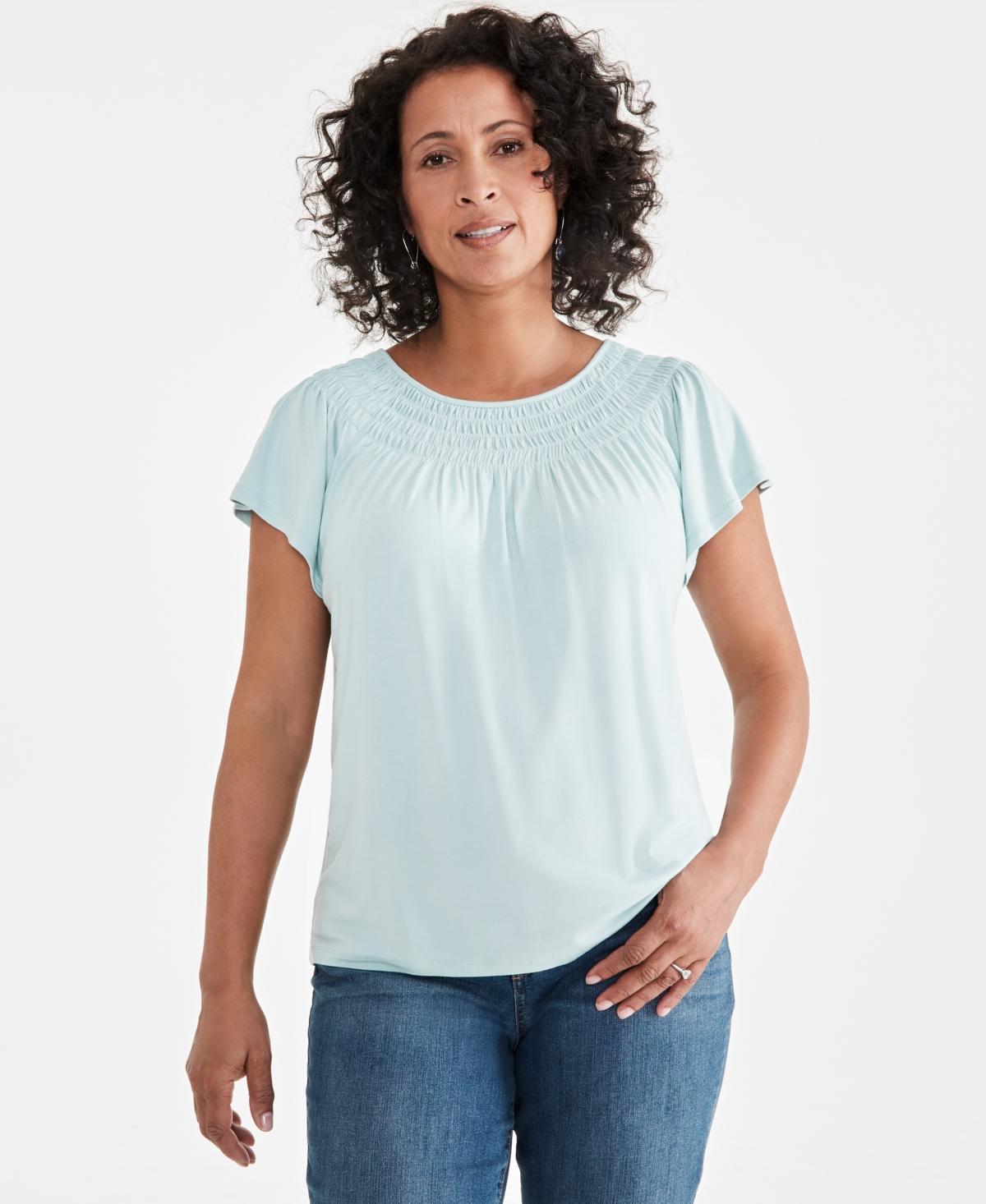 Style & Co Womens Short-Sleeve Smocked-Neck Knit Top, Created for Macys Product Image