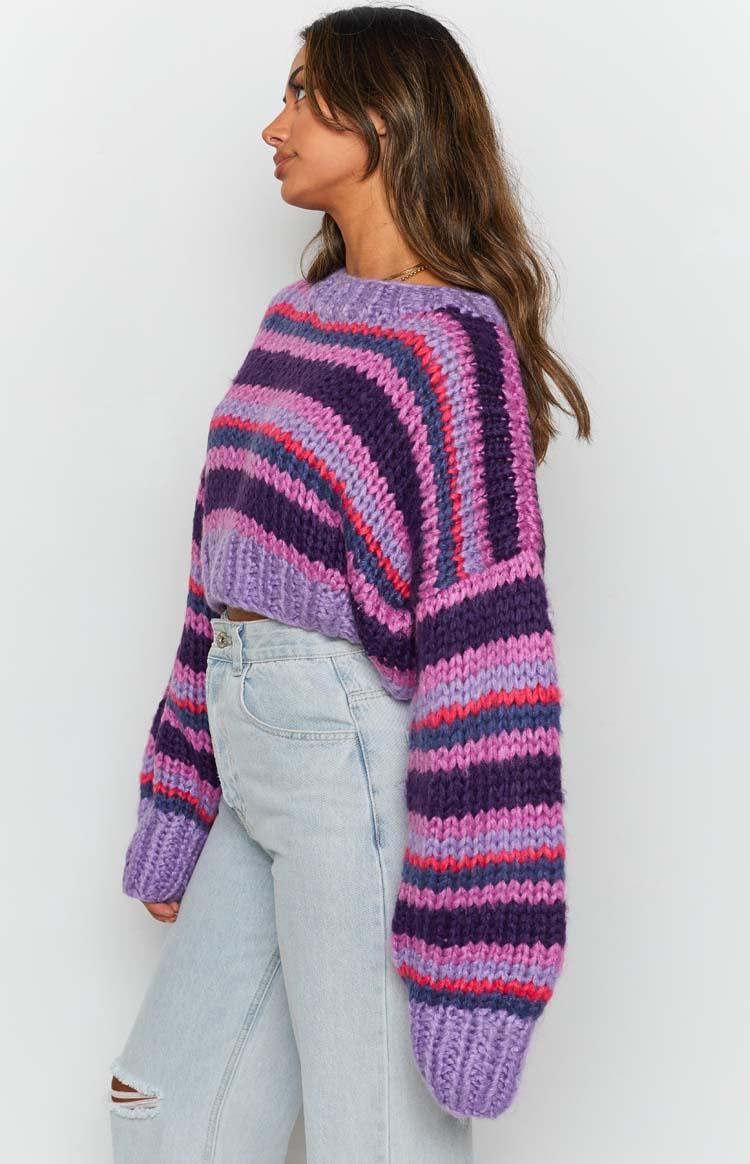 Belmont Stripe Sweater Purple Product Image