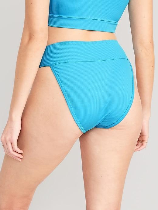 High-Waisted Ribbed French-Cut Bikini Swim Bottoms Product Image