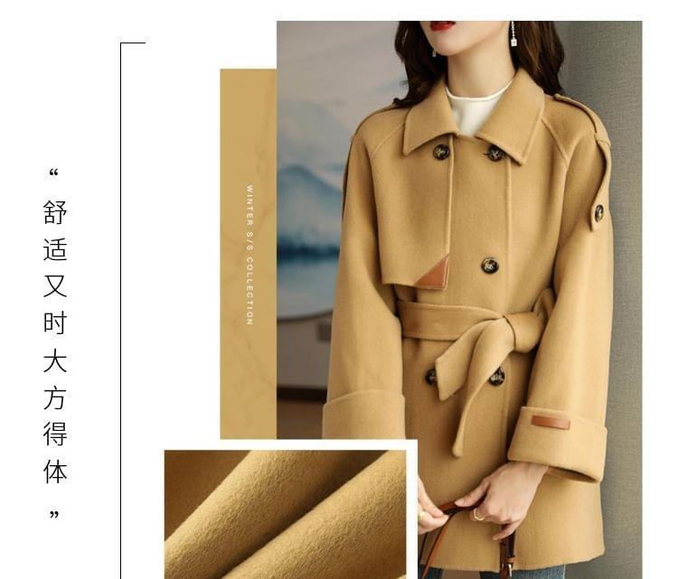 Collared Double Breasted Plain Coat Product Image