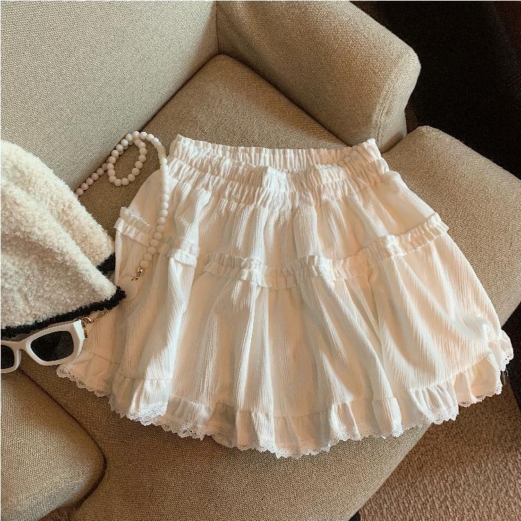 High Rise Plain Frill Trim Velvet Mini A-Line Skirt Product Image