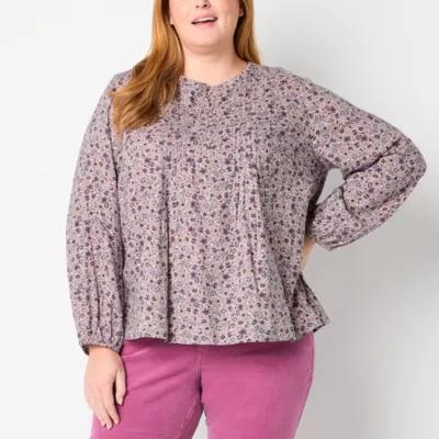 St. John's Bay Plus Womens Long Sleeve Blouse Product Image