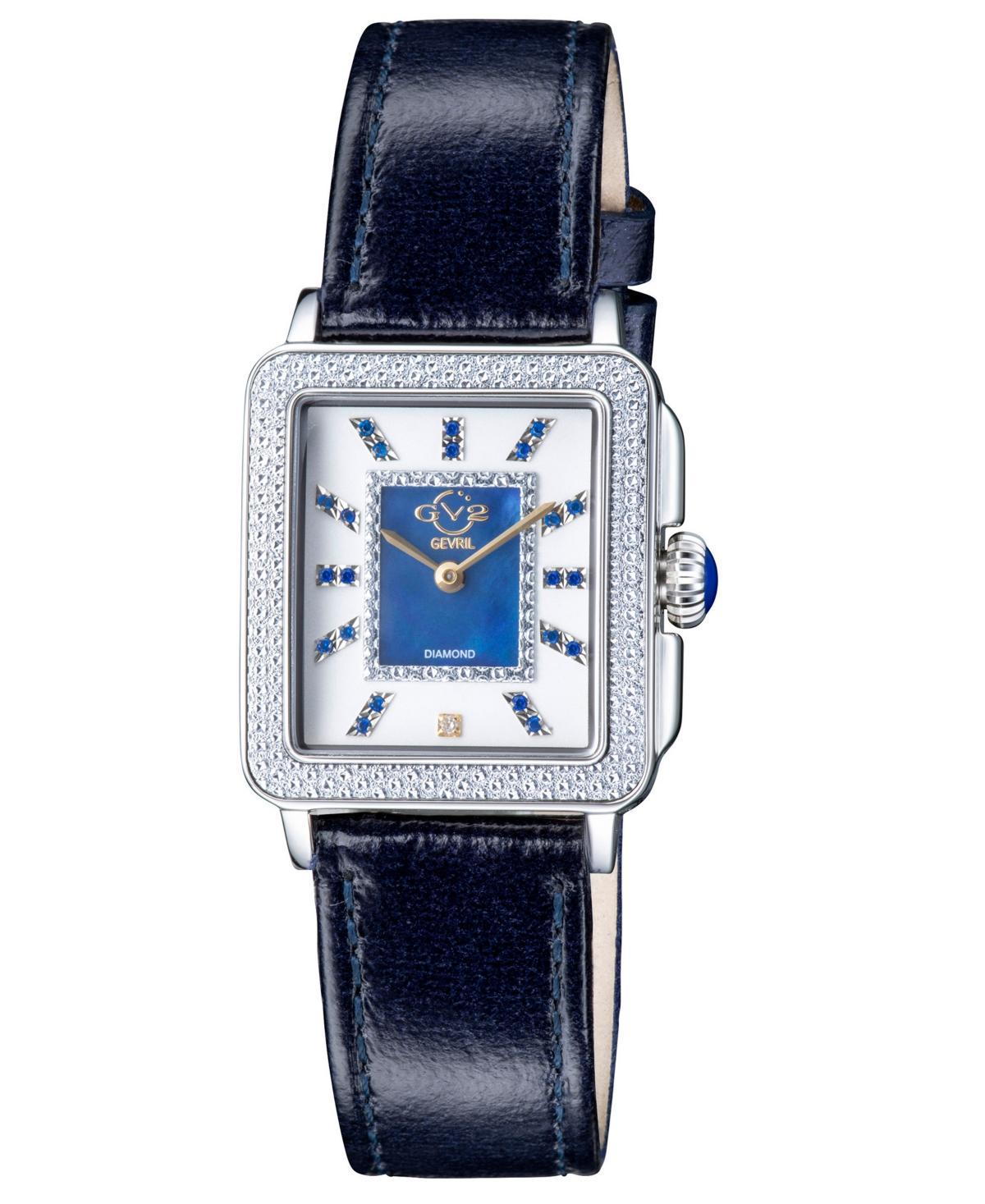 GV2 by Gevril Womens Padova Gemstone Swiss Quartz Diamond Accent Blue Hand Made Italian Leather Strap Watch 27mm x 30mm - Silver Product Image