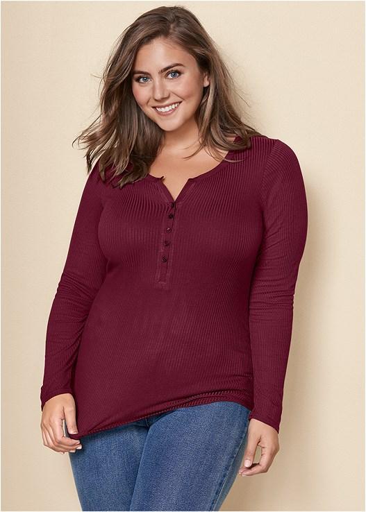 Ribbed Henley Top Product Image