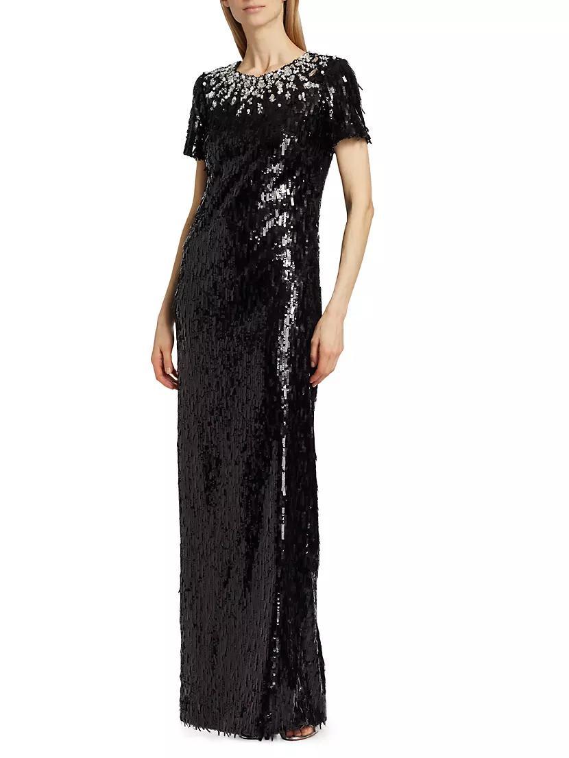 Embellished Neckline Sequined Gown Product Image