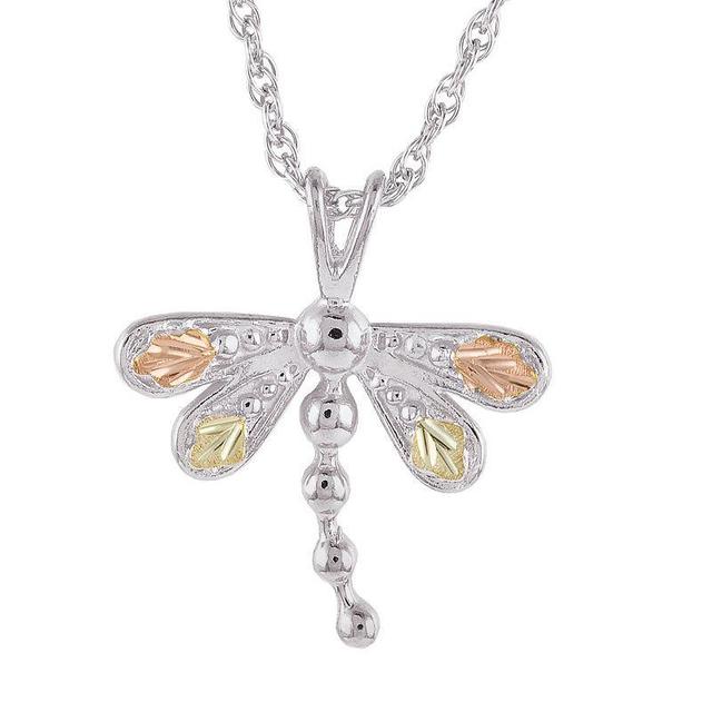 Black Hills Gold Tri-Tone Dragonfly Pendant Necklace in Sterling Silver, Womens Product Image