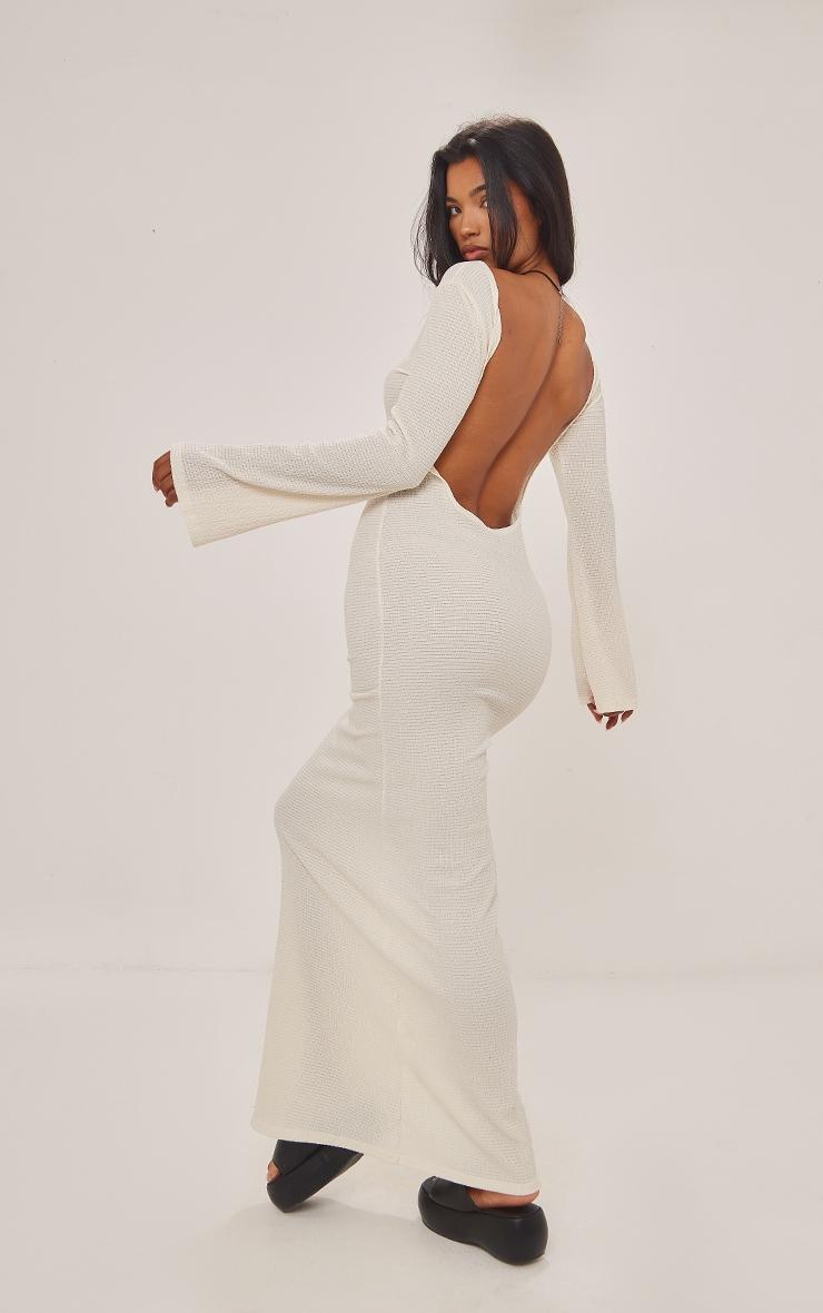 Cream Textured Scoop Back Long Sleeve Maxi Dress product image