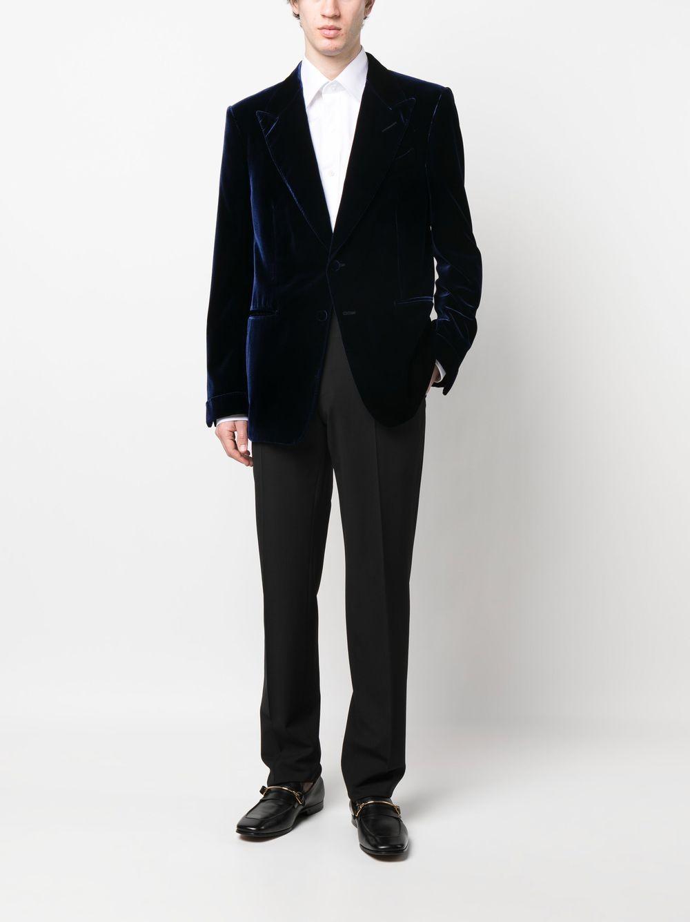 Velvet-effect Single-breasted Blazer In Blue Product Image