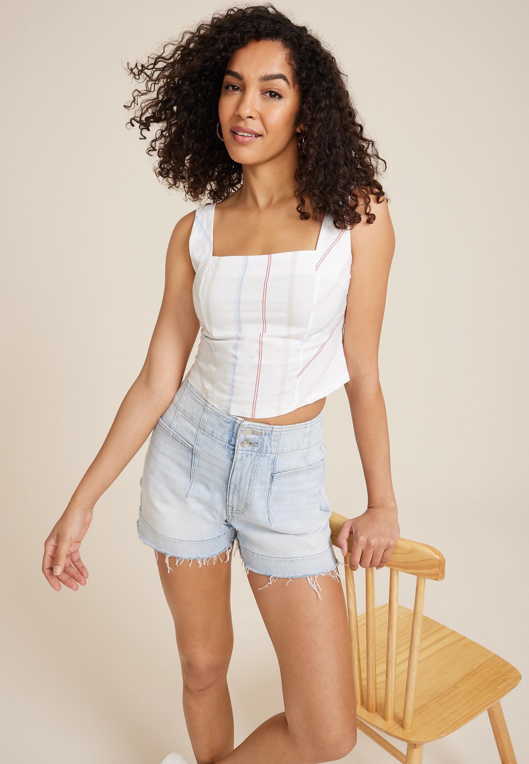 Striped Cotton Poplin Corset Tank Top Product Image