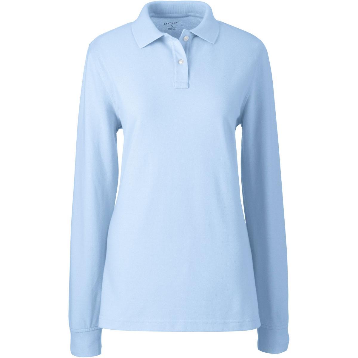 Lands End School Uniform Womens Tall Long Sleeve Mesh Polo Shirt Product Image