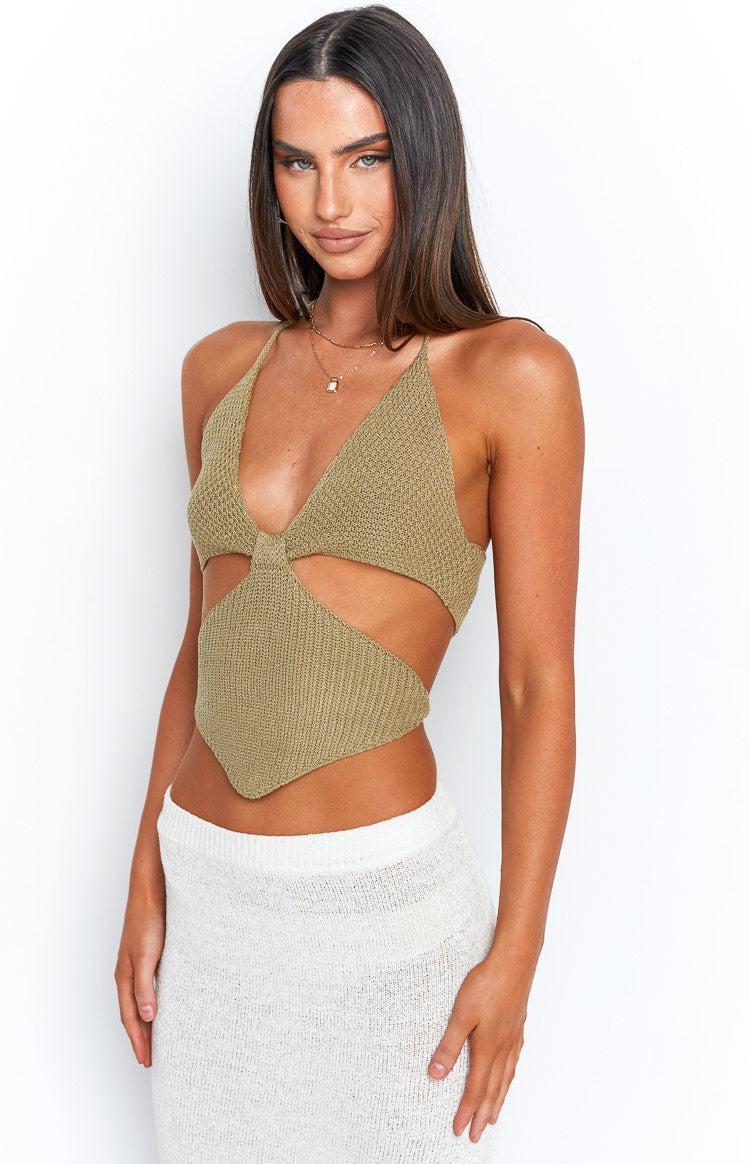 Opal Khaki Cut Out Crop Top Product Image