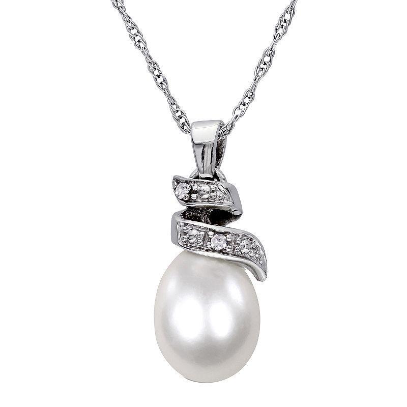 Stella Grace 10k White Gold Diamond Accent & Freshwater Cultured Pearl Pendant, Womens 10k Whgold Product Image