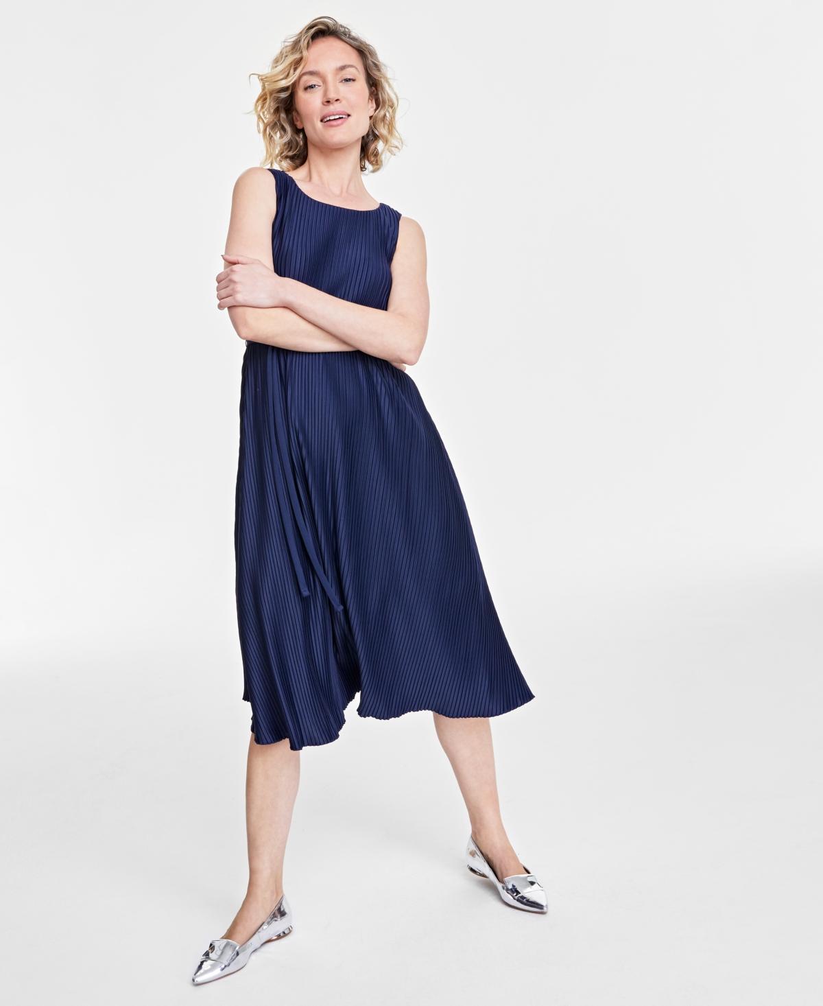 On 34th Womens Pleated Sleeveless Tie-Waist Midi Dress, Created for Macys Product Image