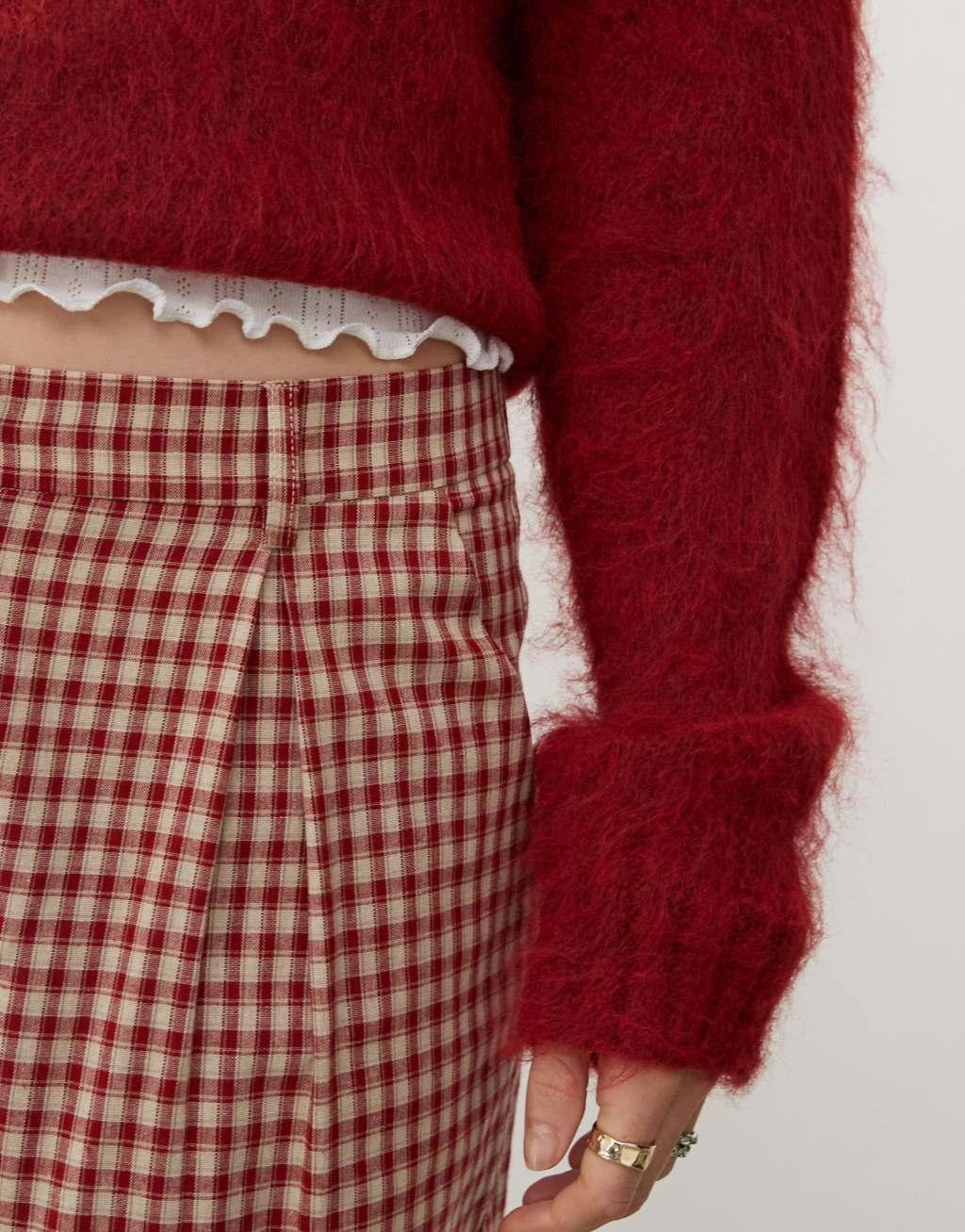 Reclaimed Vintage wide leg tailored pants in red plaid Product Image