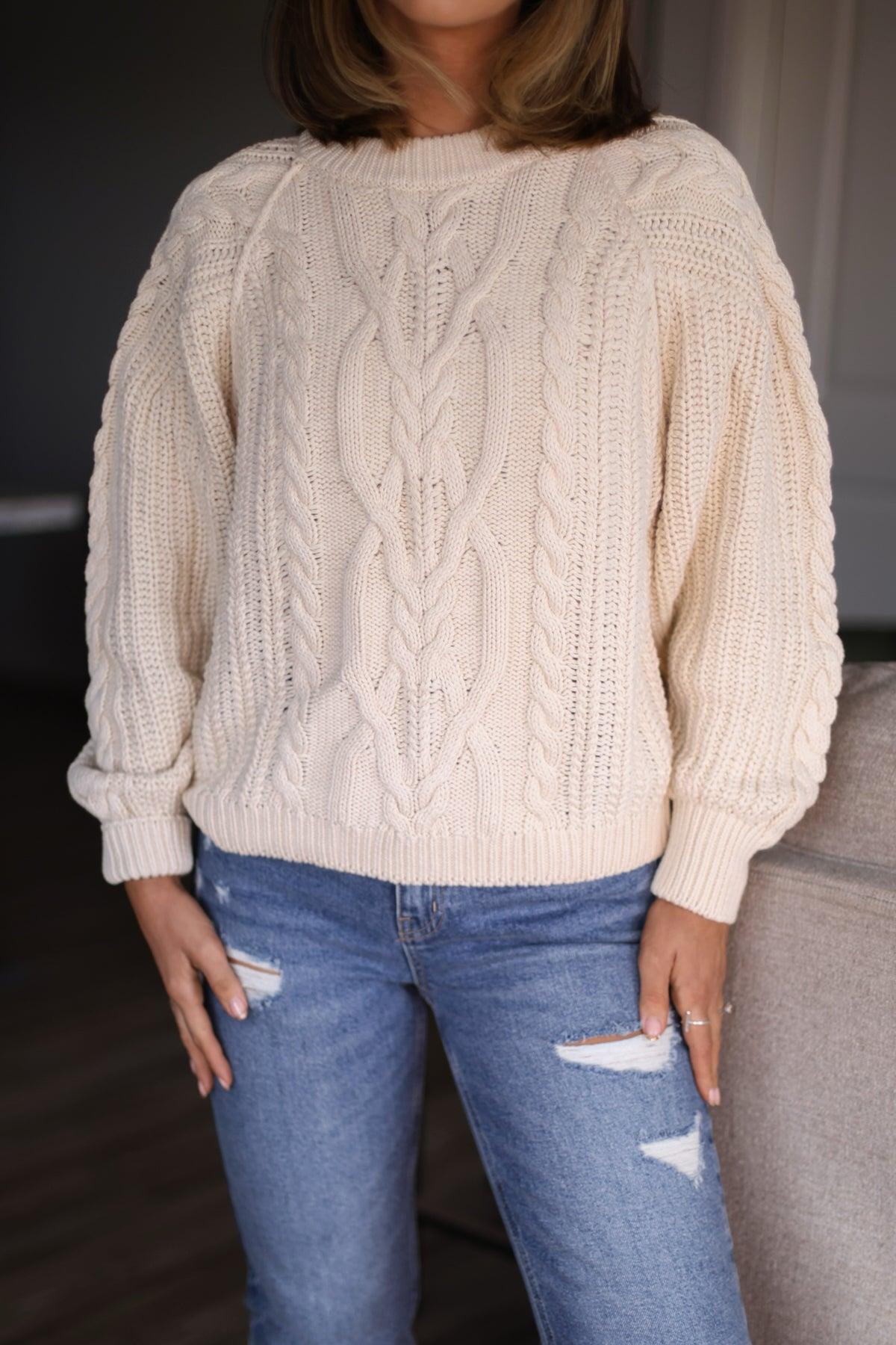 Free People Frankie Cable Knit Sweater - Cream Product Image