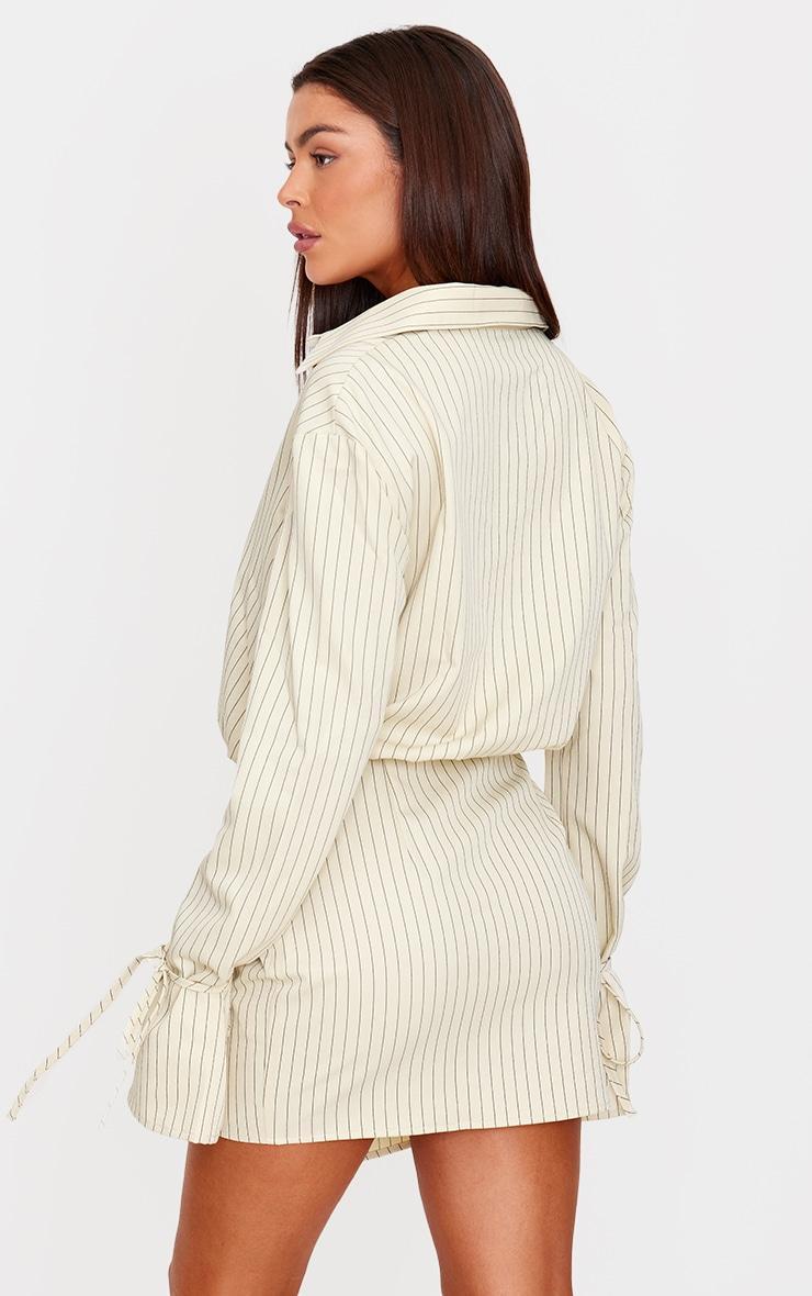 Cream Pinstripe Wrap Shift Dress Product Image