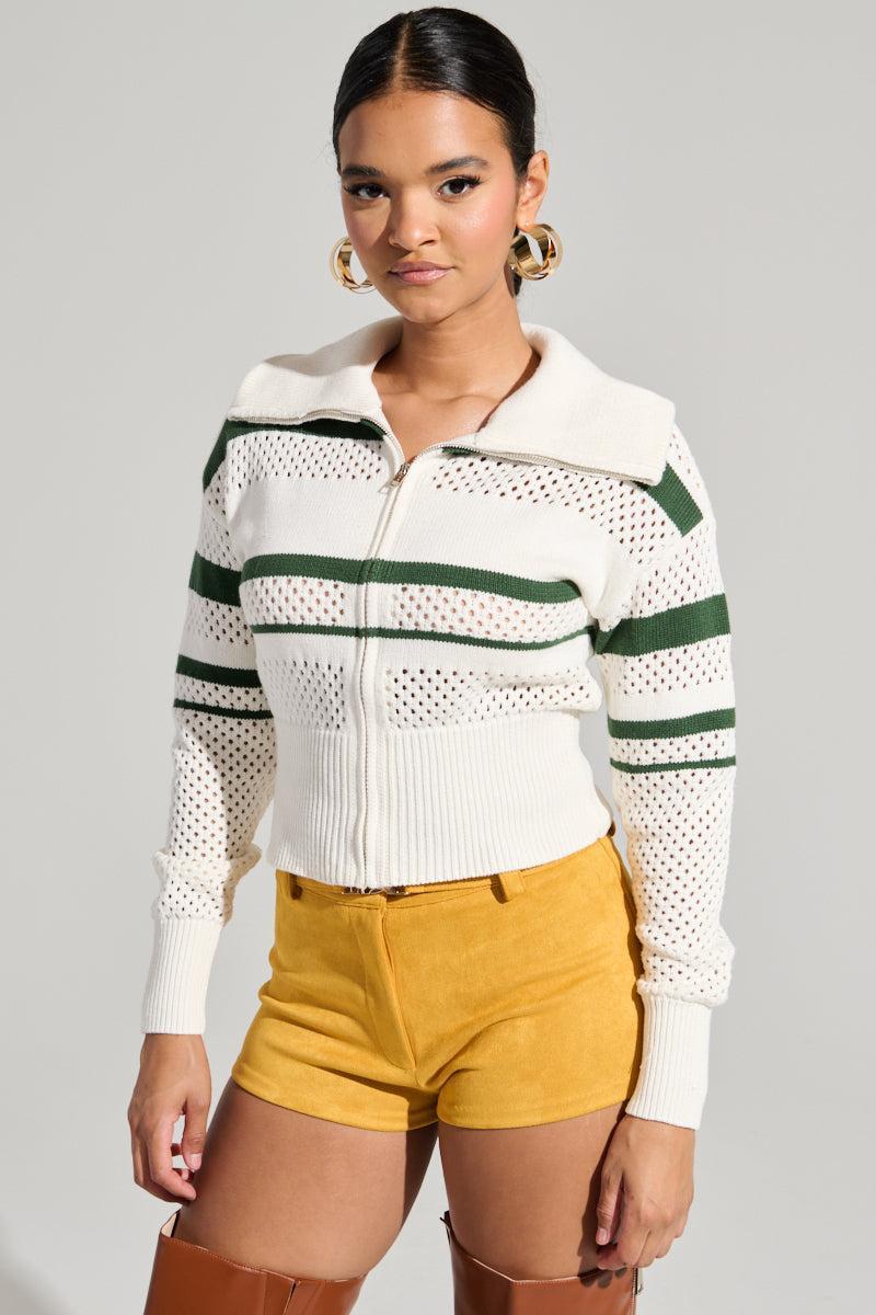 IVY LEAGUE STRIPED ZIP UP SWEATER Product Image