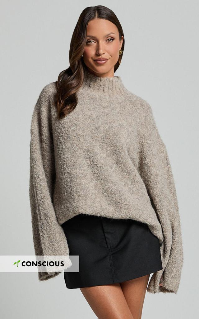 Santi Jumper - Oversized Recycled Knitted High Neck Jumper in Beige Marl Product Image