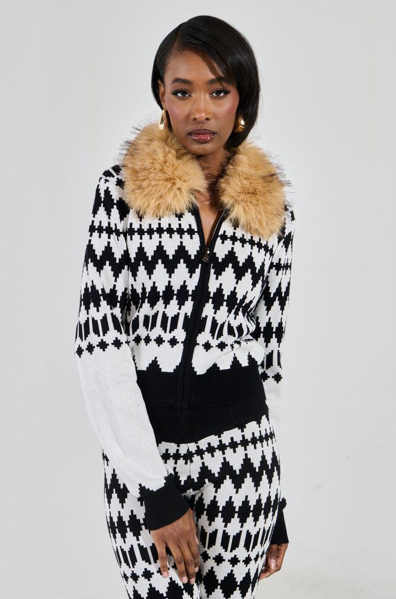 APRES SKI BADDIE FUR TRIM ZIP UP SWEATER Product Image