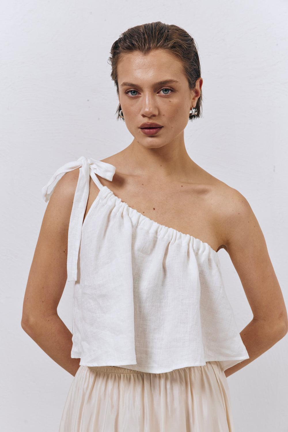 Slow Living Linen Top White Product Image