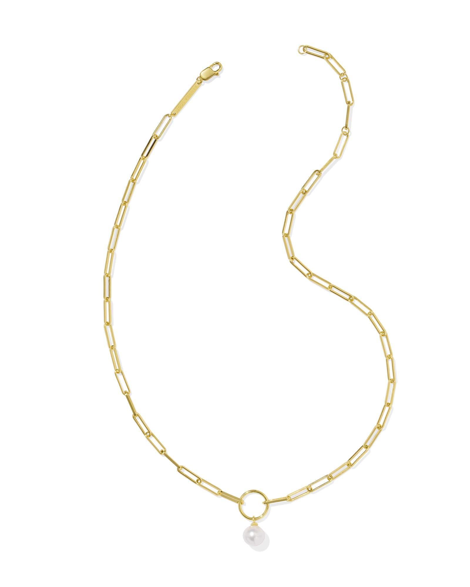 Jessica 18k Gold Vermeil Paperclip Necklace in White Pearl Product Image