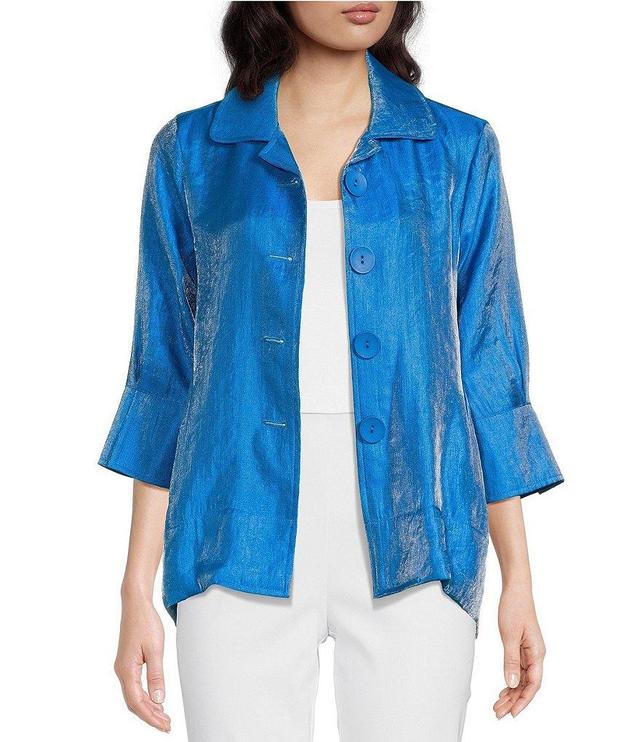 Ali Miles Petite Size Shimmer Woven Round Collar 3/4 Sleeve Button-Front Jacket Product Image