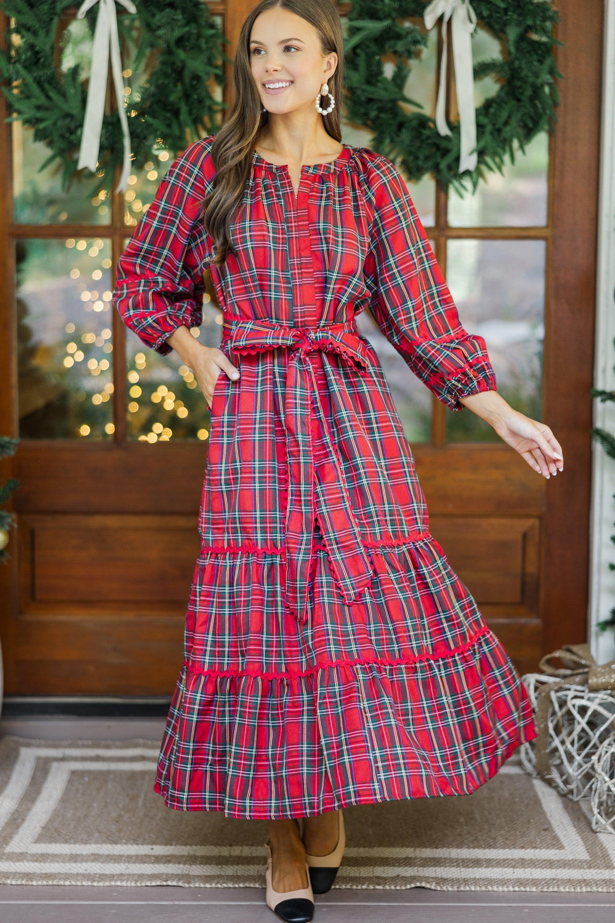 All Good Things Red Plaid Midi Dress Female Product Image