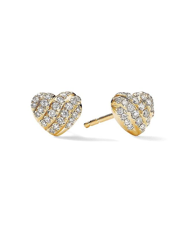 Womens Heart Stud Earrings in 18K Yellow Gold with Pav Diamonds Product Image