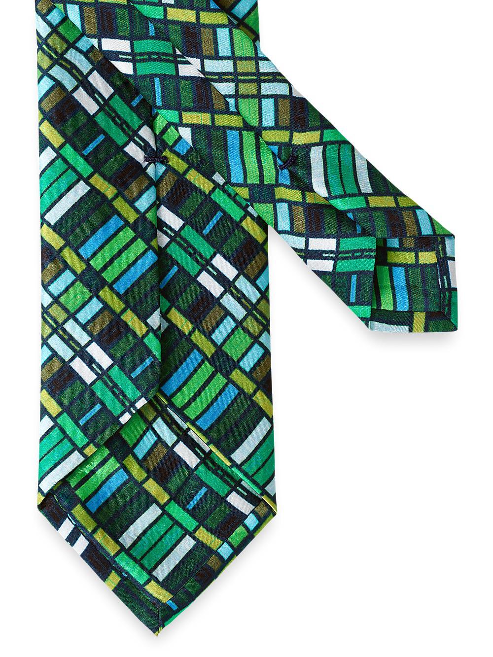 Geometric Printed Italian Silk Tie - Green Multi Product Image