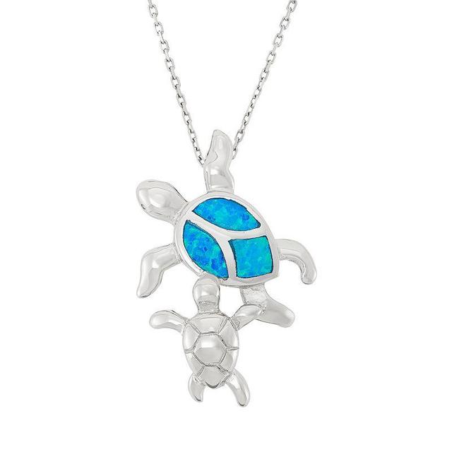 Lab-Created Blue Opal Sterling Silver Turtle Pendant Necklace, Womens Product Image