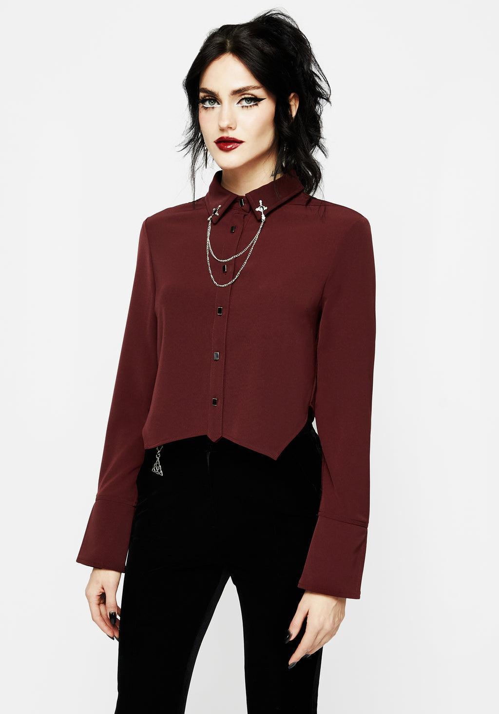 Resurrection Cross Chain Collared Crop Shirt Product Image