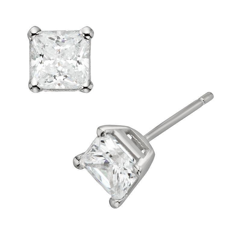 Diamonore Sterling Silver 1 1/2-ct. T.W. Simulated Diamond Princess Stud Earrings, Womens, White Product Image