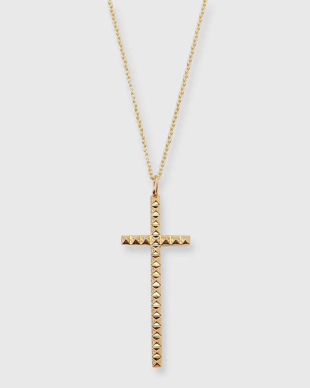 Mens Pyramid Spiked Diamond Cross Charm Necklace Product Image