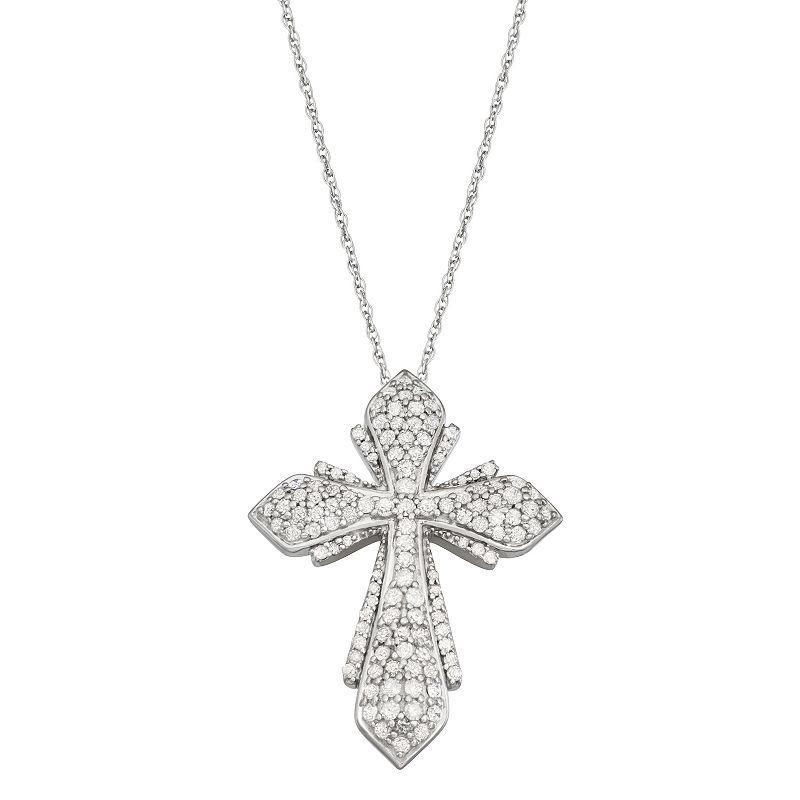 Jewelexcess 1 Carat T.W. Diamond Sterling Silver Cross Pendant Necklace, Womens Product Image