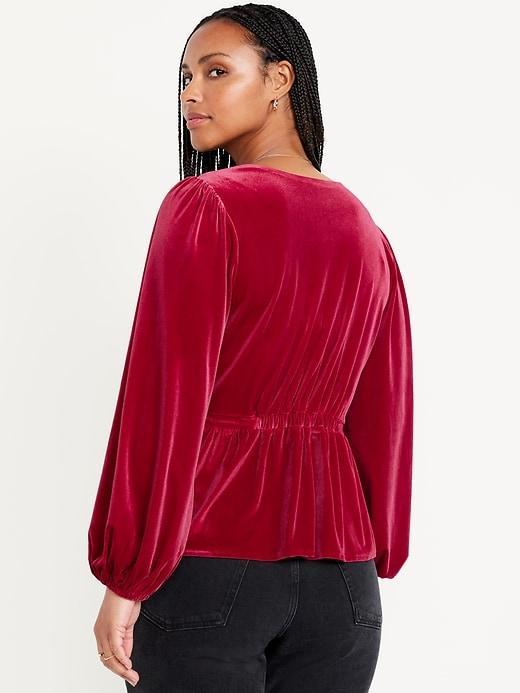 Waist-Defined Satin Peplum Top Product Image