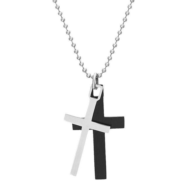 1913 Stainless Steel Two Tone Double Cross Pendant Necklace, Mens Product Image