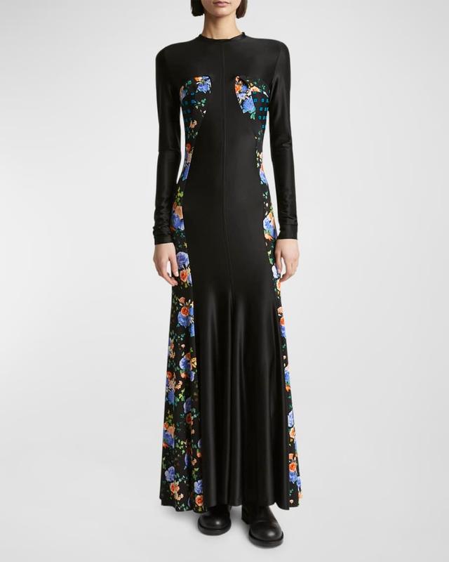 Floral Paneled Long-Sleeve Maxi Dress Product Image