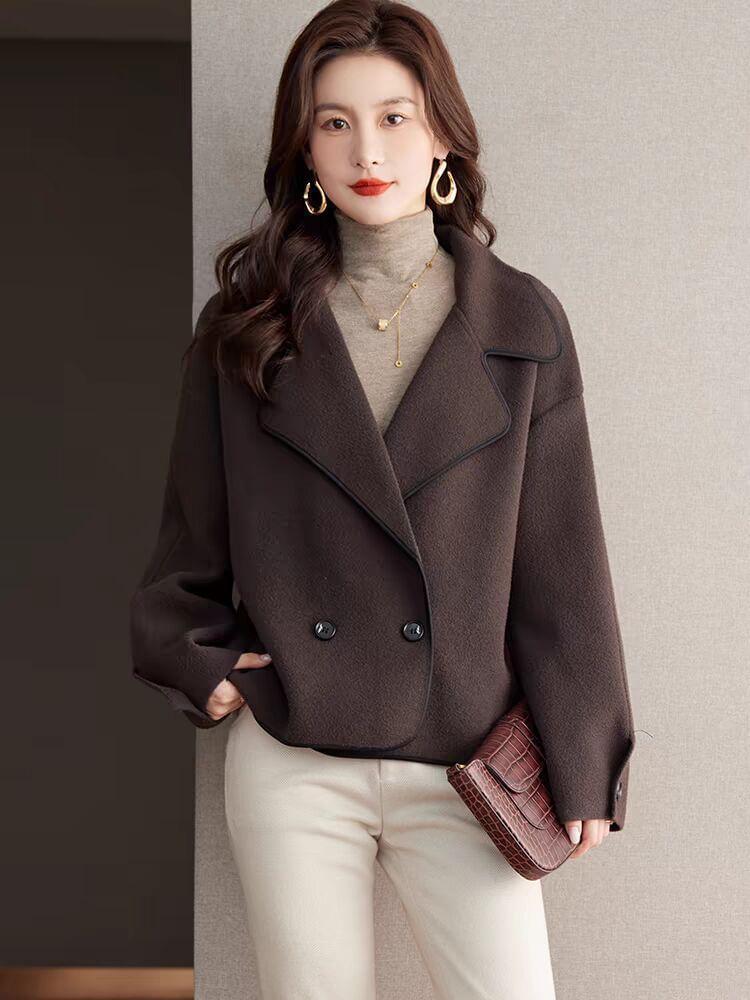 Collared Plain Double Breasted Coat Product Image