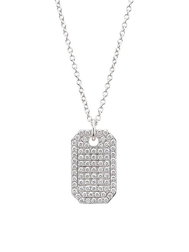 Womens 14K White Gold & 0.90 TCW Diamond Dog Tag Necklace Product Image