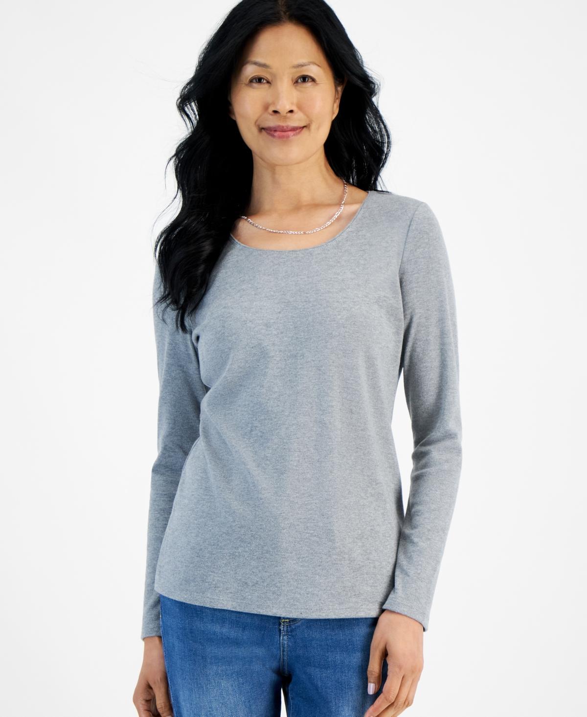 Women's Cotton Long-Sleeve Scoop-Neck Top, Created for Macy's Product Image