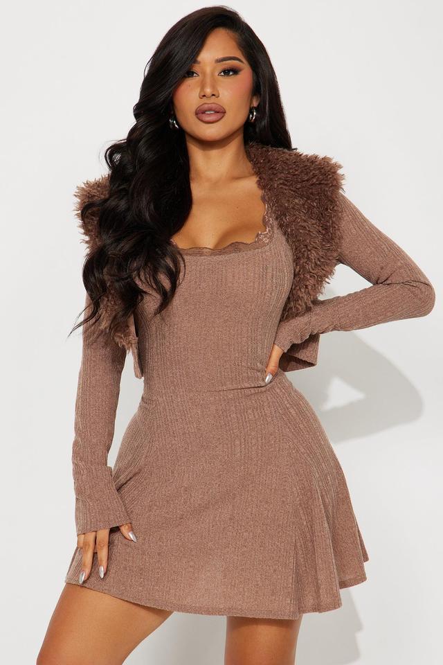 Josie 2 Piece Mini Dress Cardigan Set - Mocha Product Image