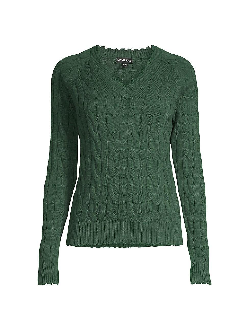 Womens Frayed Cable-Knit Sweater Product Image