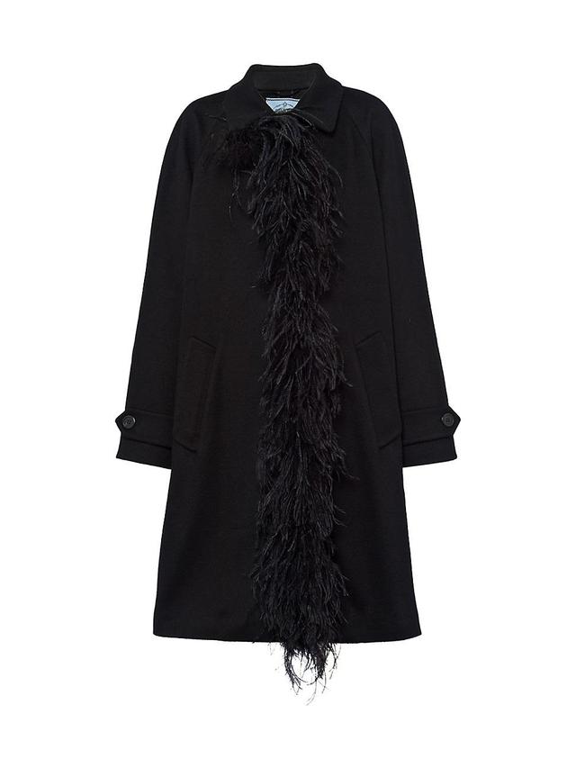 Womens Single-Breasted Cashmere Coat with Feathers Product Image