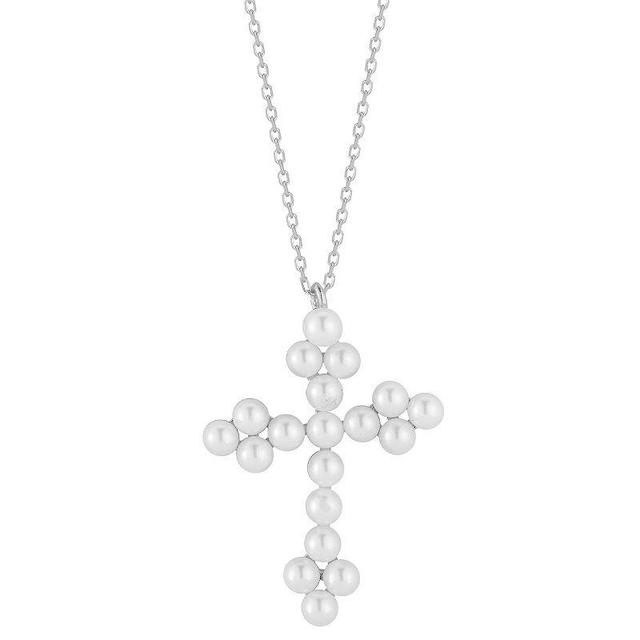 Sunkissed Sterling Pearl Cross Pendant Necklace, Womens Silver Tone Product Image